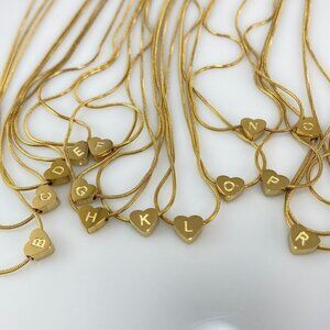 Gold Plated Stainless Steel Heart Initial Letter Necklace
